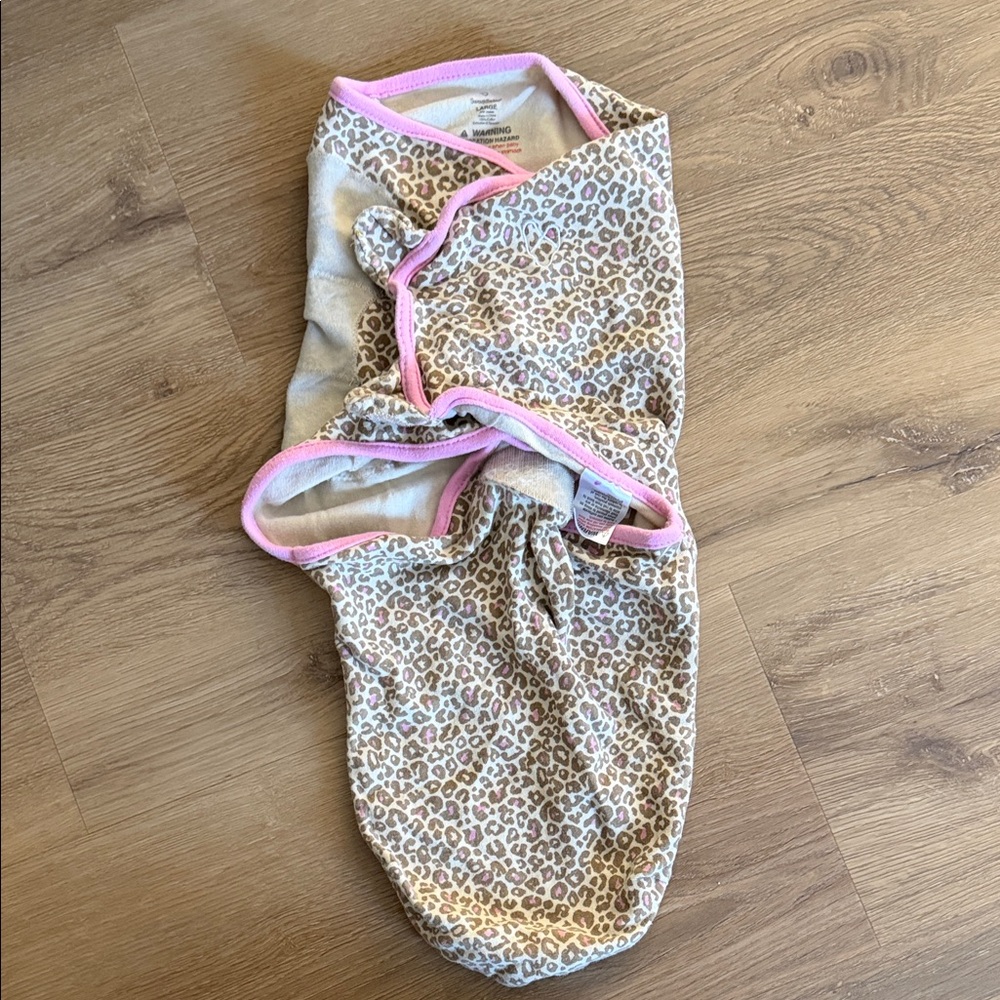 Leopard Print Baby Swaddle with Pink Trim
